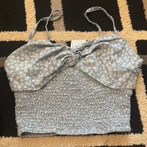 American Eagle Outfitters Gray Smocked Tie Front Camisole